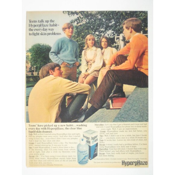 HyperpHaze Liquid Skin Cleanser Vintage Print Ad Teens Fight Skin MOD Fashion - Picture 1 of 2